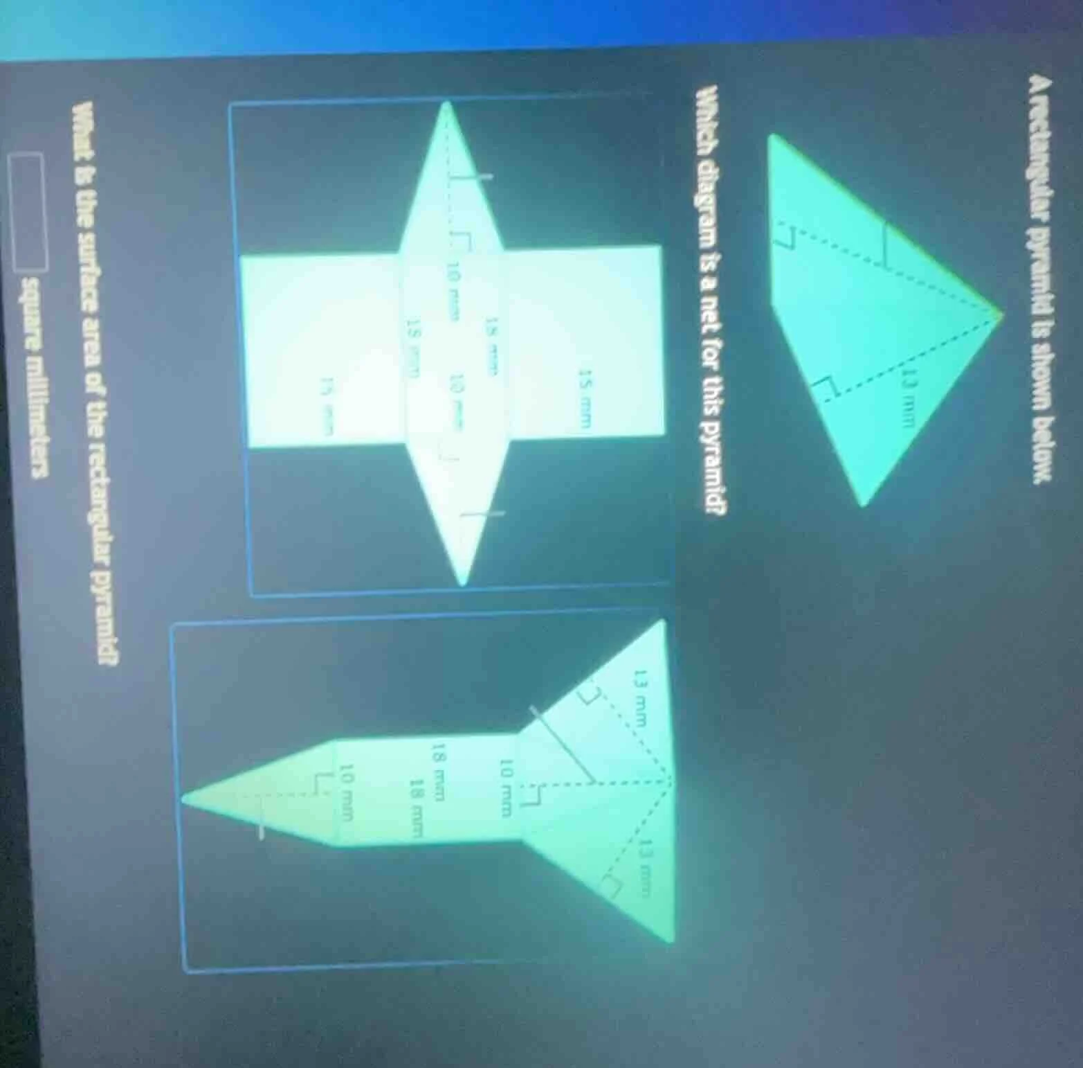 a rectangular pyramid is shown below. which diagram is a net for this p…