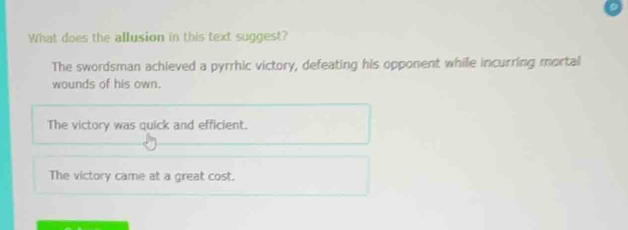 what does the allusion in this text suggest? the swordsman achieved a p…
