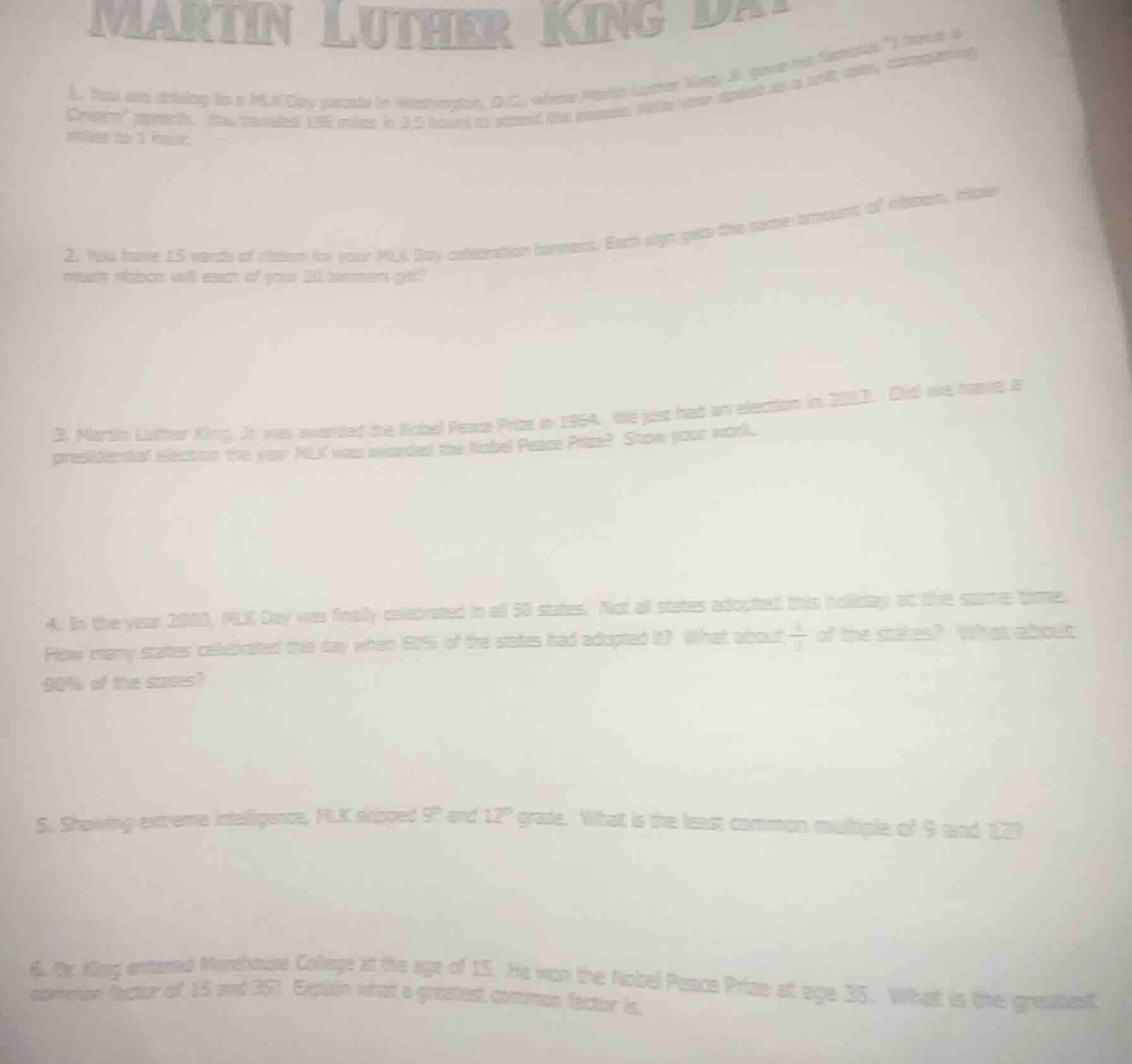 martin luther king day 1. you are driving to a mlk day parade in washin…