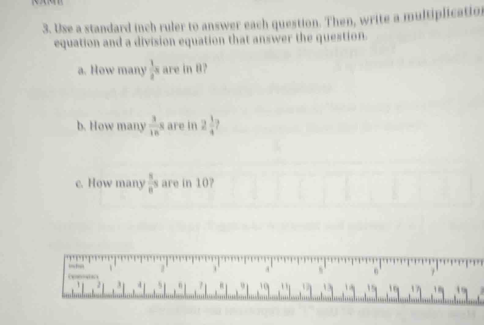3. use a standard inch ruler to answer each question. then, write a mul…