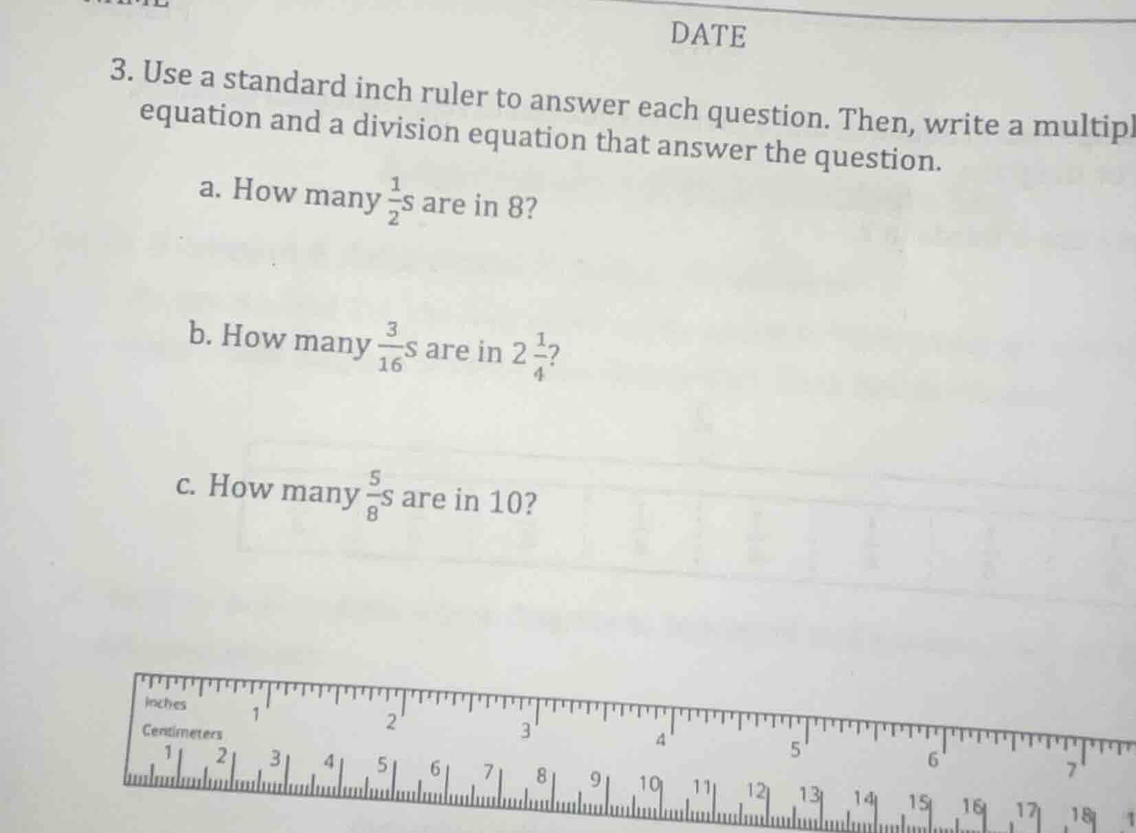 3. use a standard inch ruler to answer each question. then, write a mul…