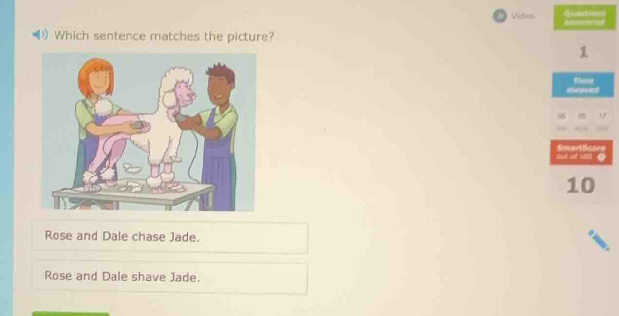 which sentence matches the picture? rose and dale chase jade. rose and …