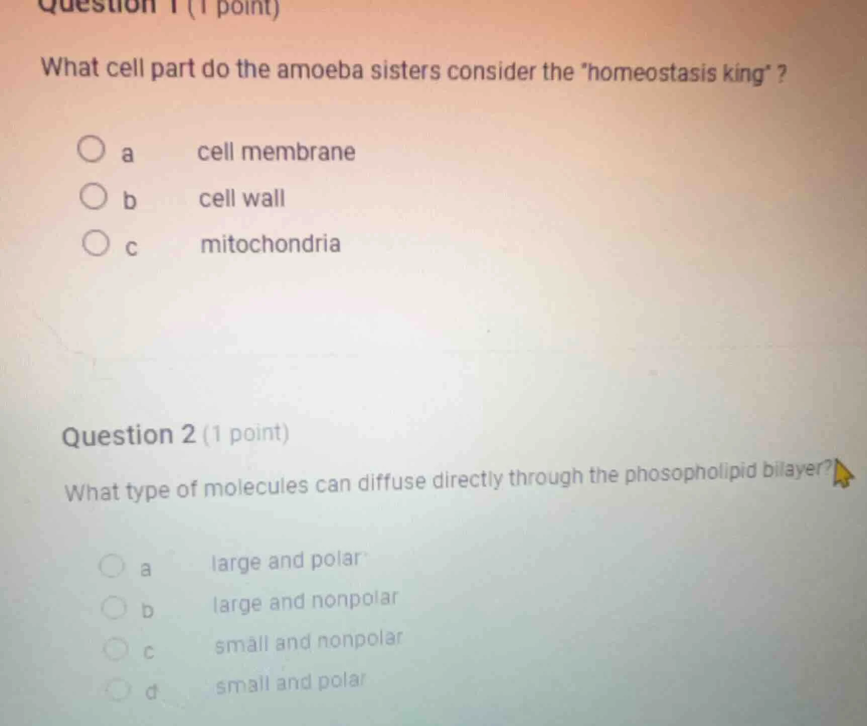 question 1 (1 point) what cell part do the amoeba sisters consider the …