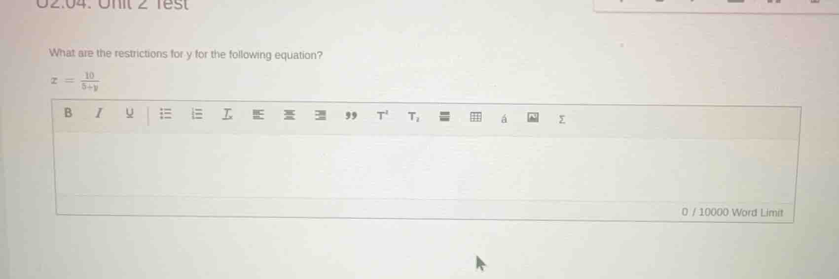 what are the restrictions for y for the following equation? z = \\frac{…