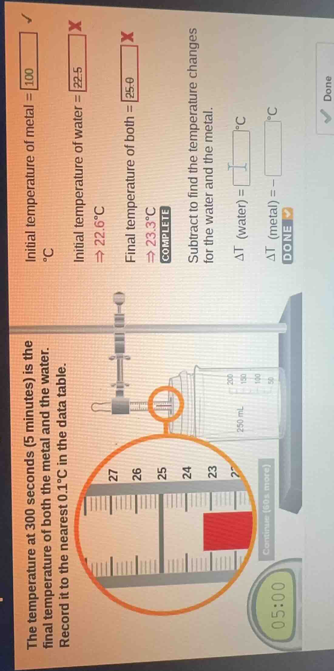 the temperature at 300 seconds (5 minutes) is the final temperature of …