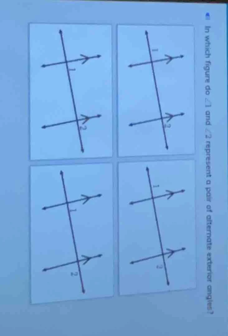 in which figure do ∠1 and ∠2 represent a pair of alternate exterior ang…