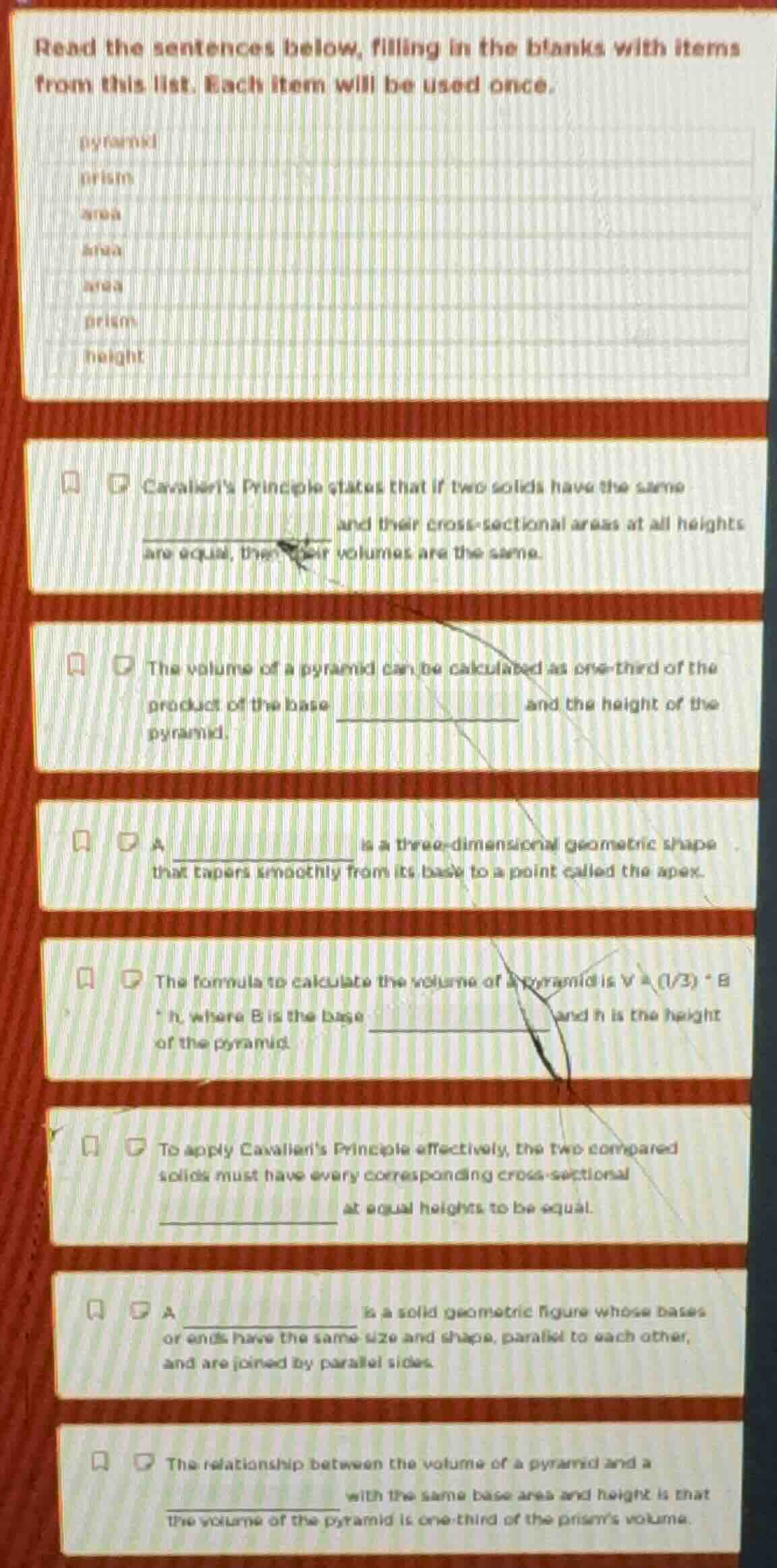 read the sentences below, filling in the blanks with items from this li…