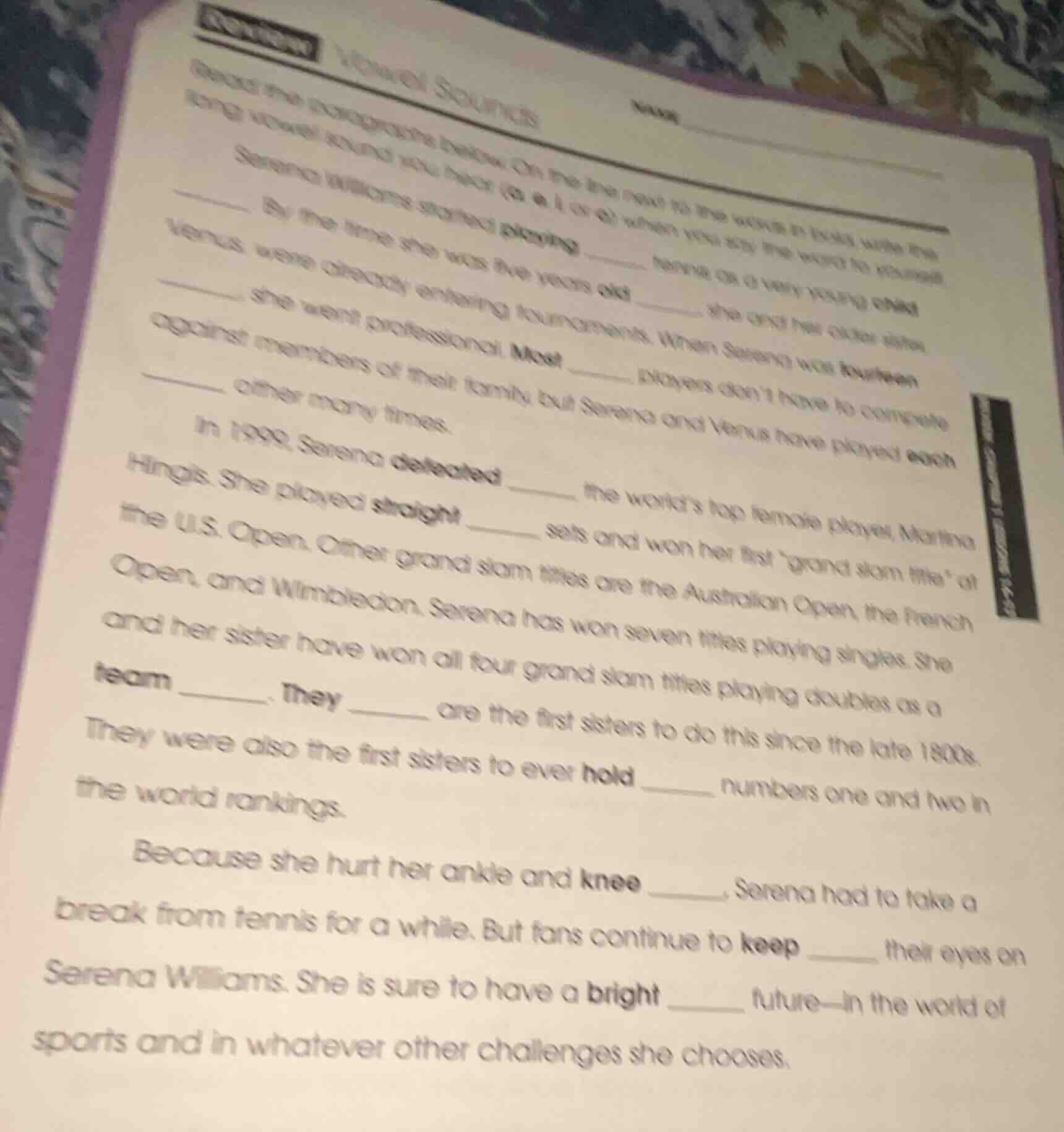 review vowel sounds name read the paragraph below. on the line next to …