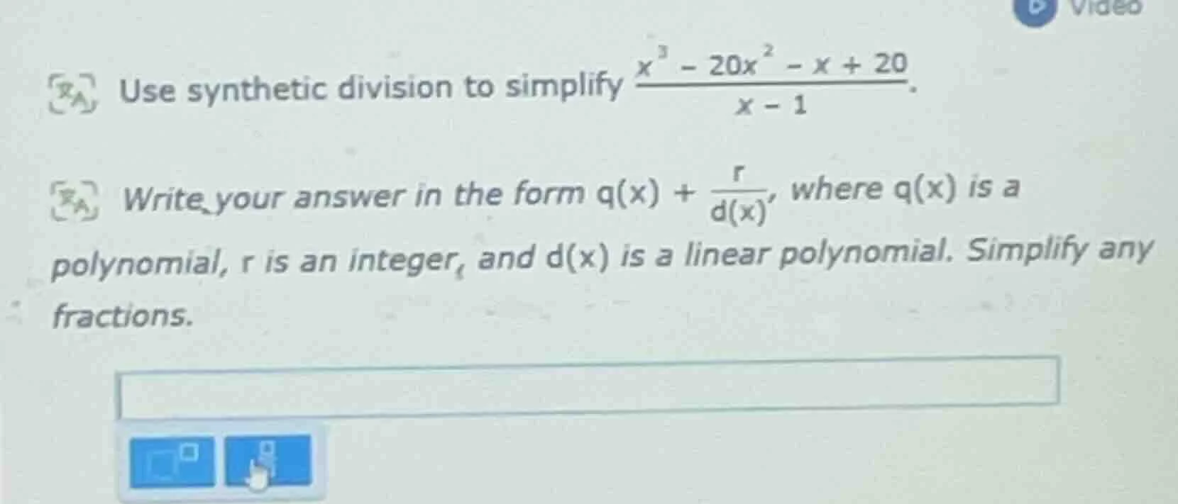 use synthetic division to simplify \\(\\frac{x^3 - 20x^2 - x + 20}{x - …