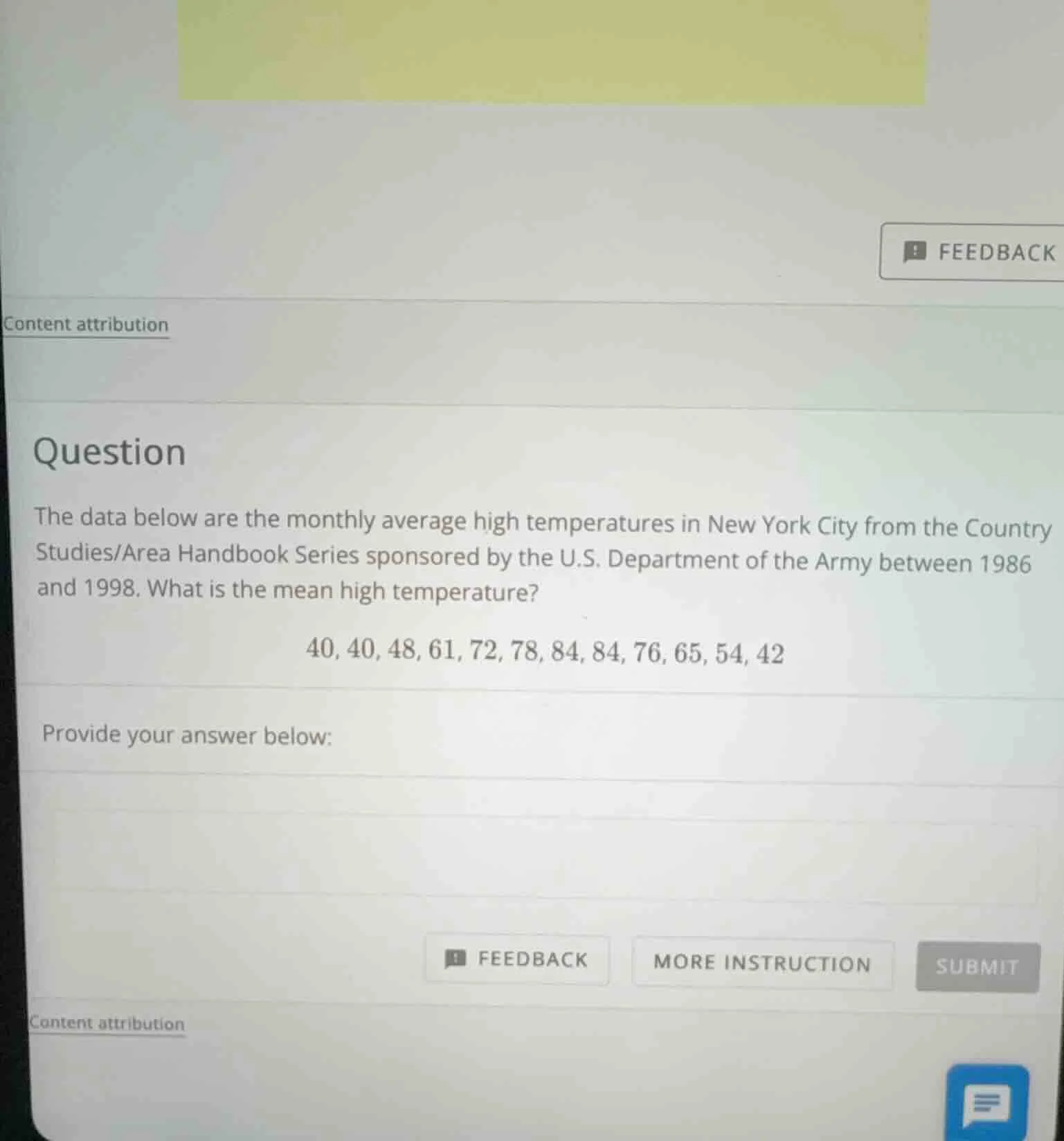 question the data below are the monthly average high temperatures in ne…