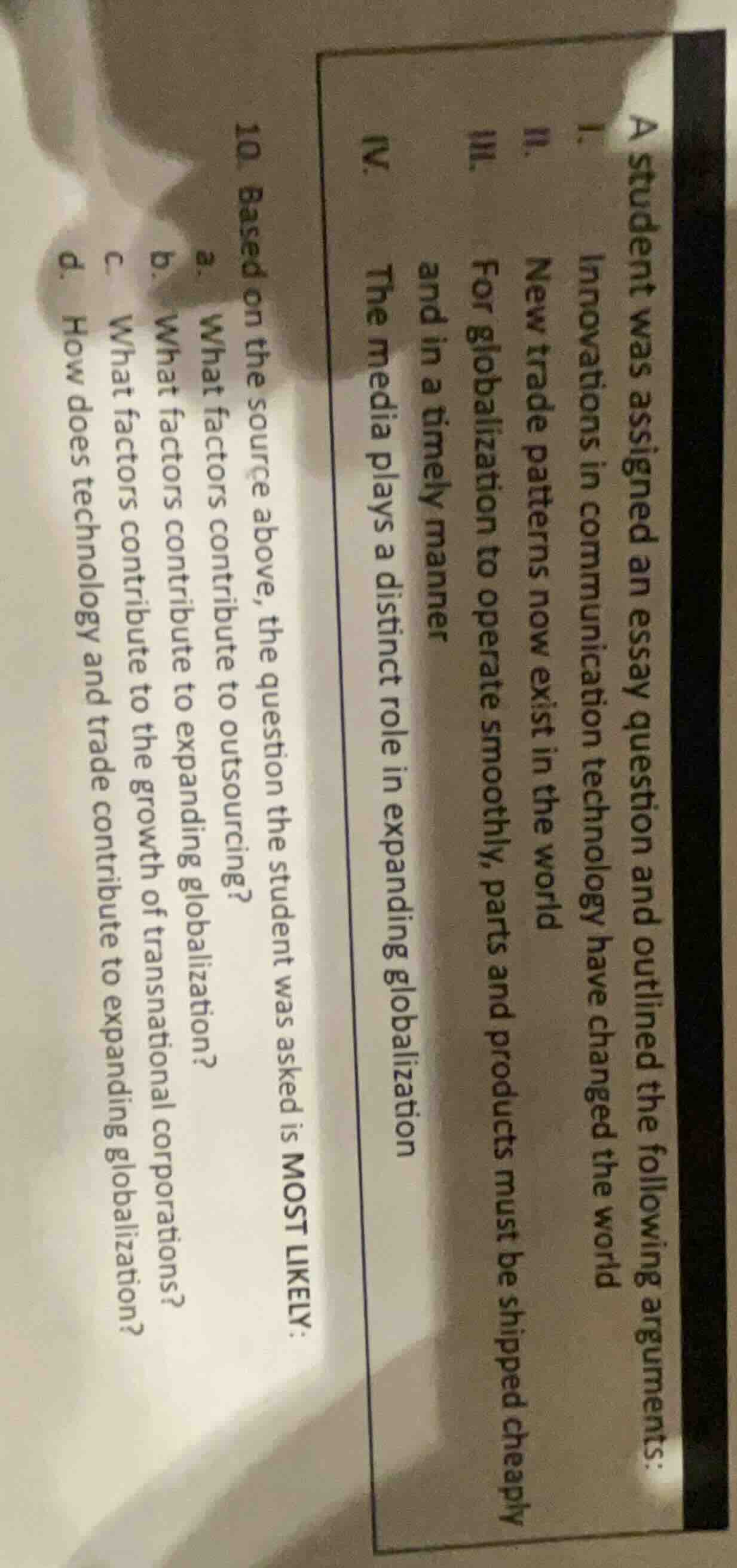 a student was assigned an essay question and outlined the following arg…