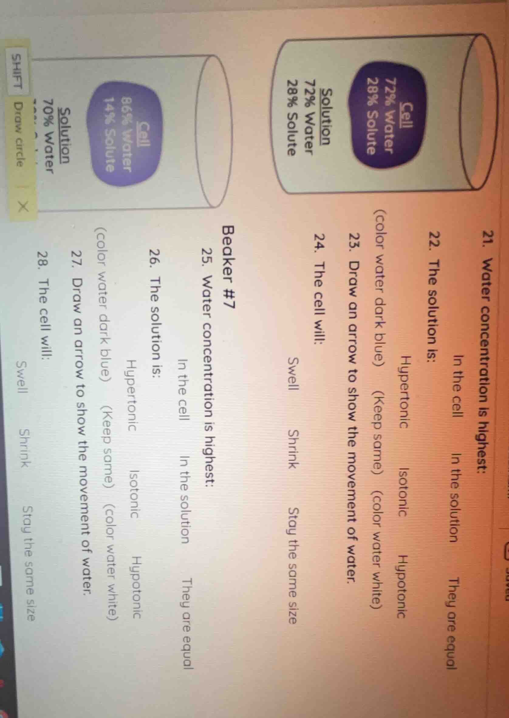 21. water concentration is highest: in the cell in the solution they ar…