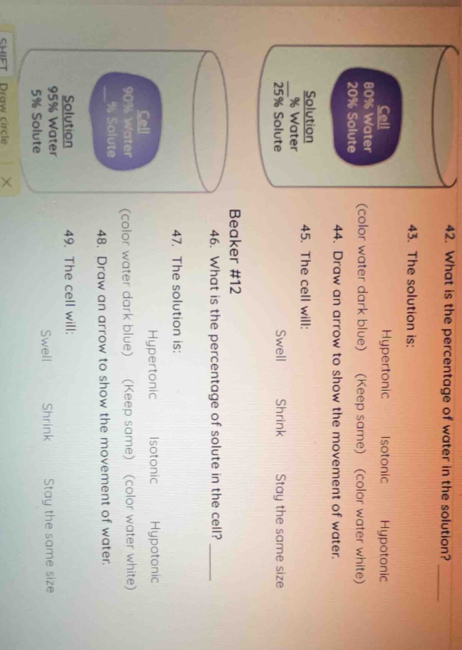 42. what is the percentage of water in the solution? 43. the solution i…