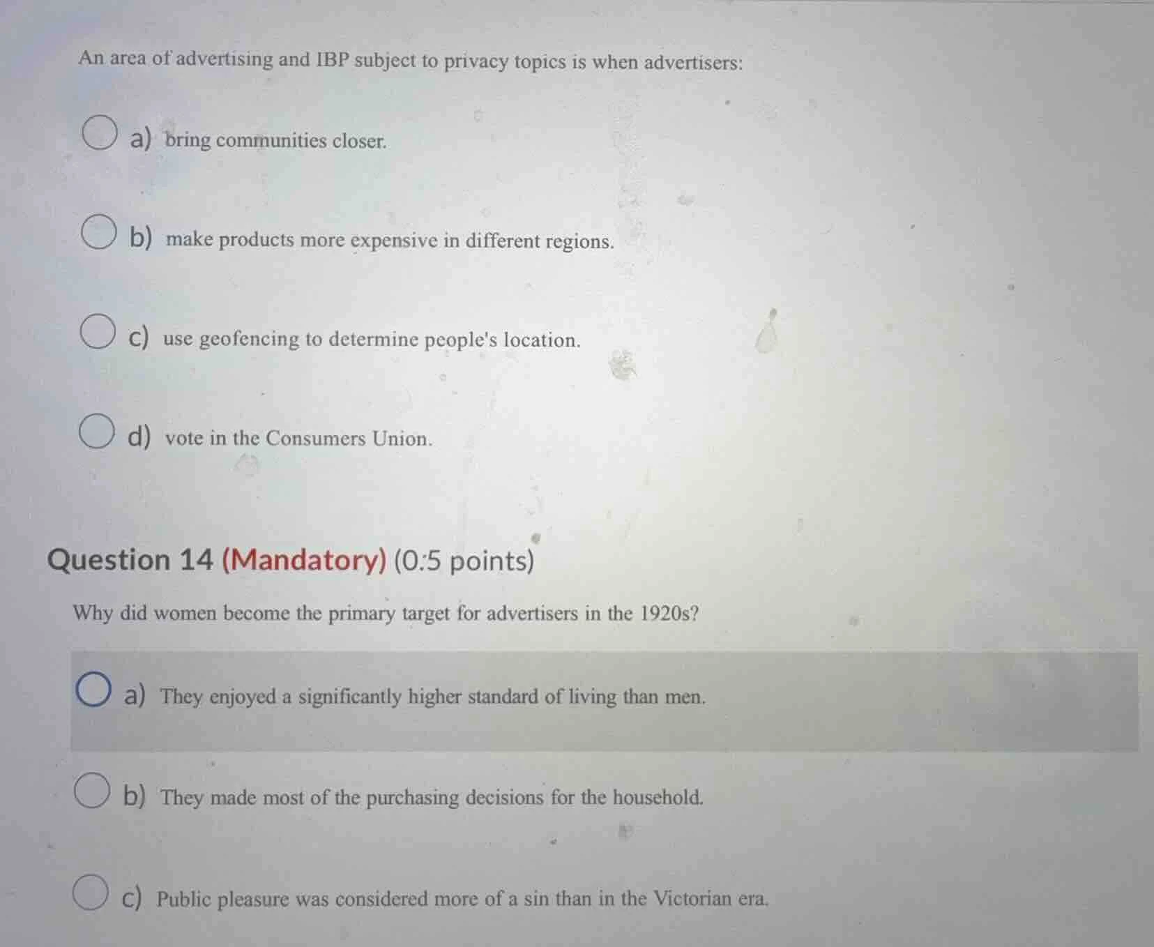 an area of advertising and ibp subject to privacy topics is when advert…