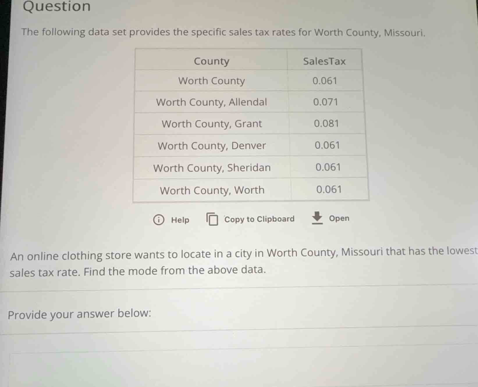 question the following data set provides the specific sales tax rates f…