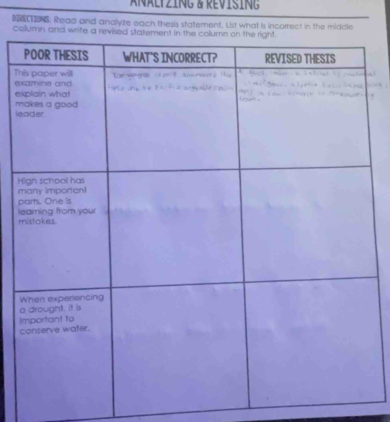 analyzing & revising directions: read and analyze each thesis statement…