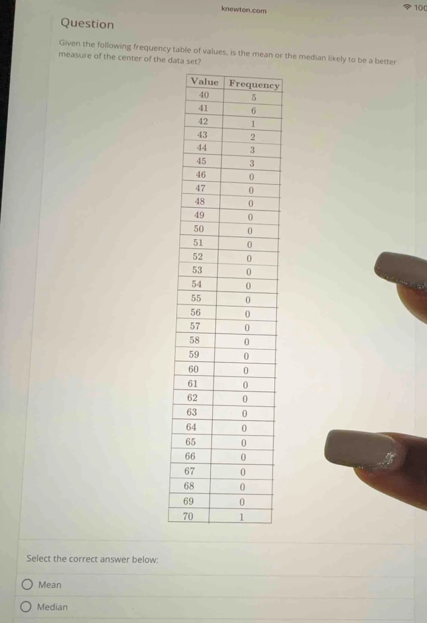 question given the following frequency table of values, is the mean or …