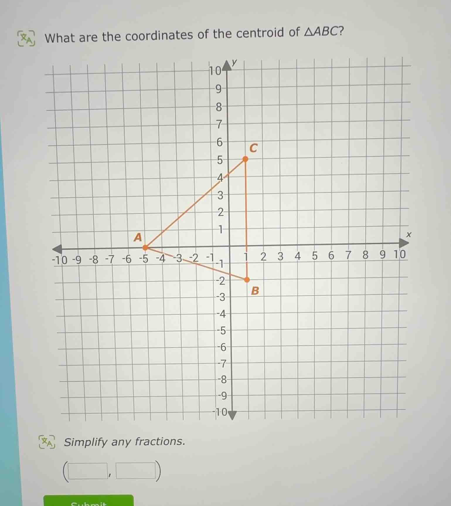 what are the coordinates of the centroid of $\\triangle abc$? simplify …