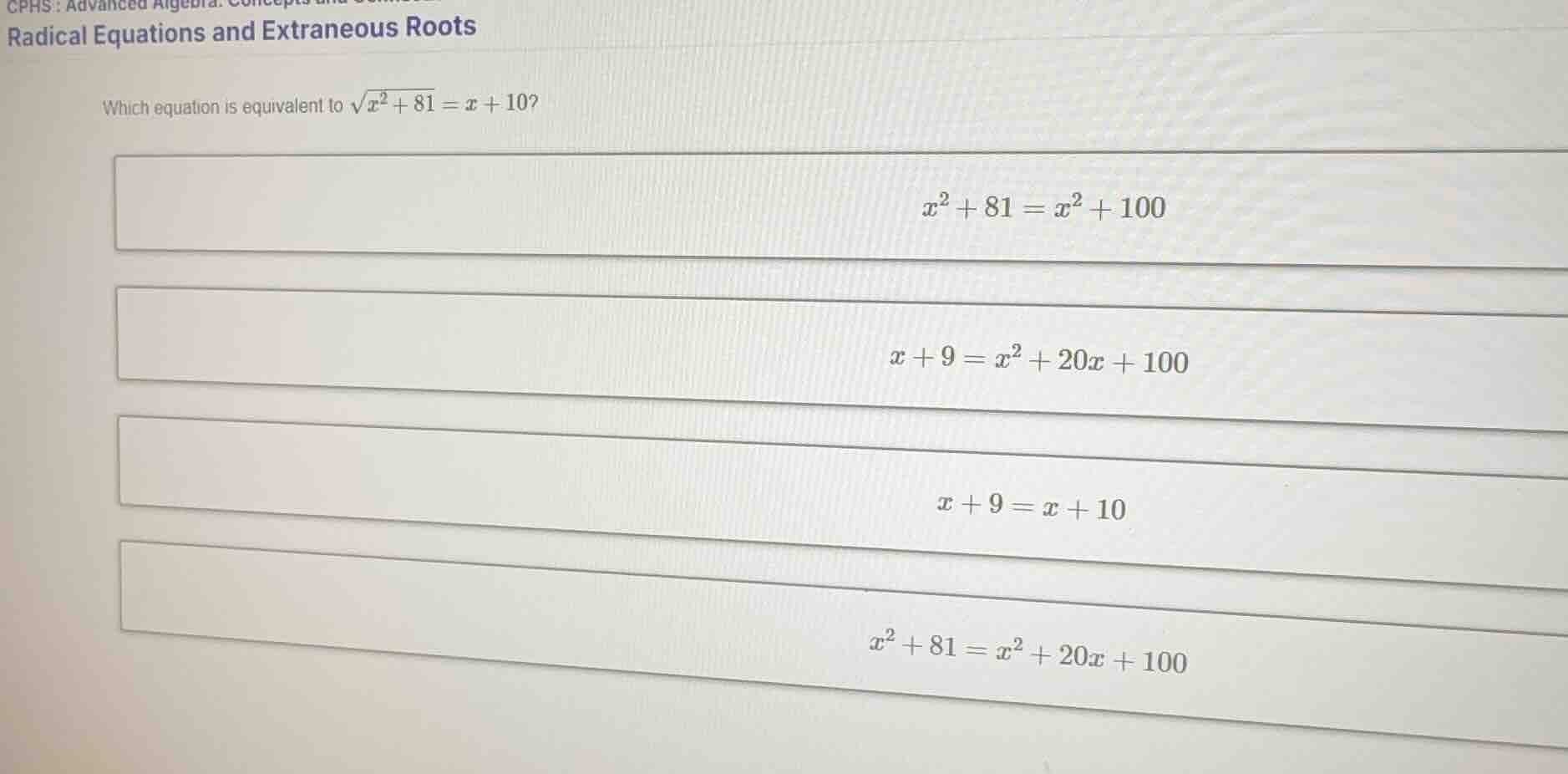 radical equations and extraneous roots which equation is equivalent to …