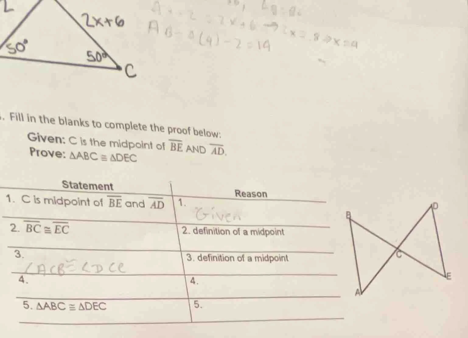 . fill in the blanks to complete the proof below: given: c is the midpo…
