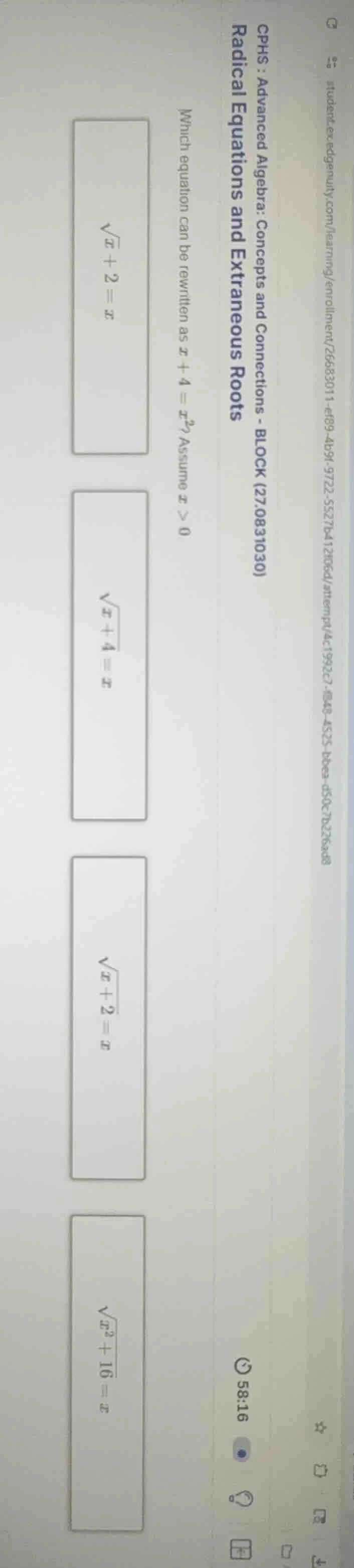 cphs : advanced algebra: concepts and connections - block (27.0831030) …