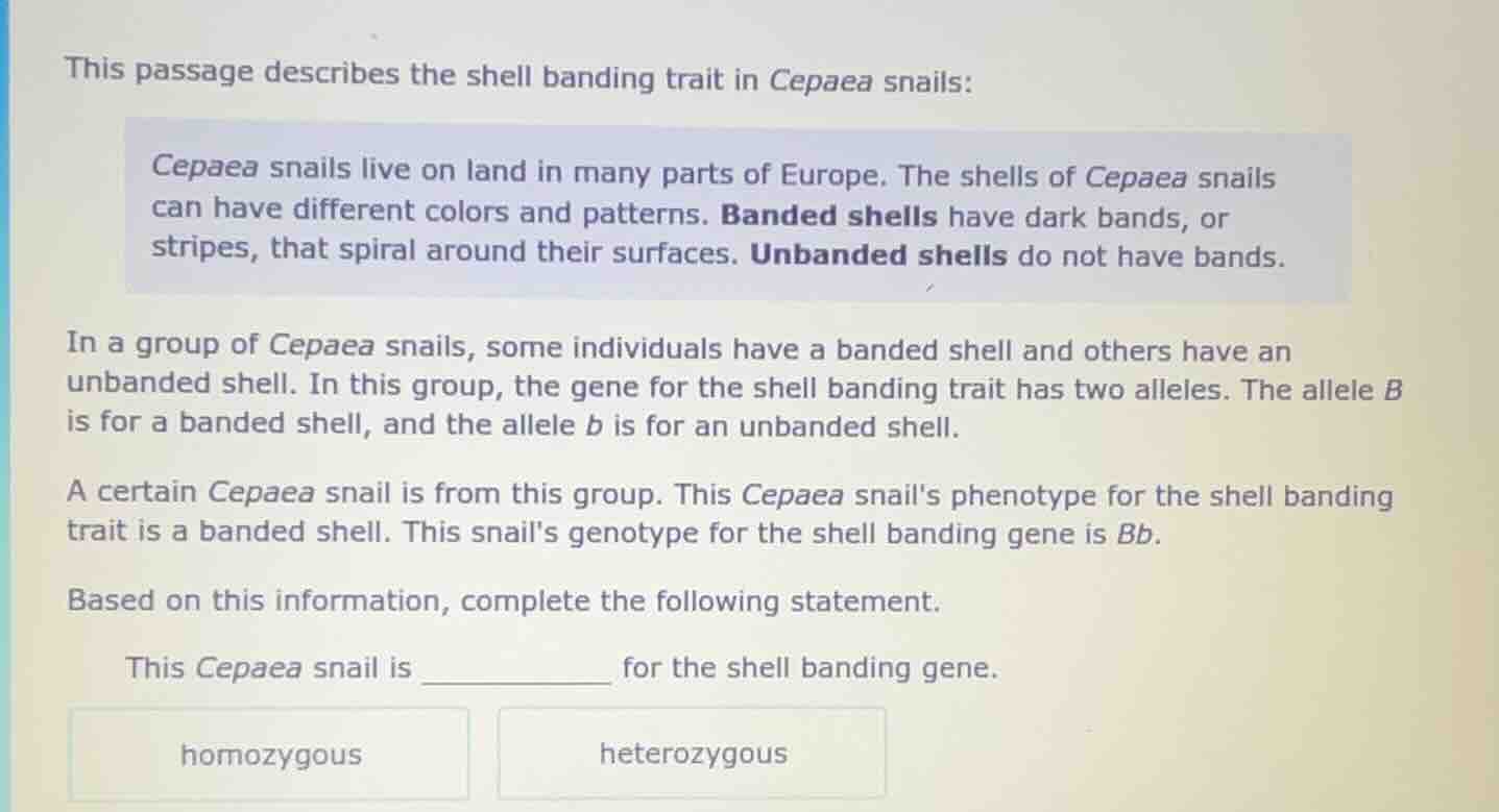 this passage describes the shell banding trait in cepaea snails: cepaea…