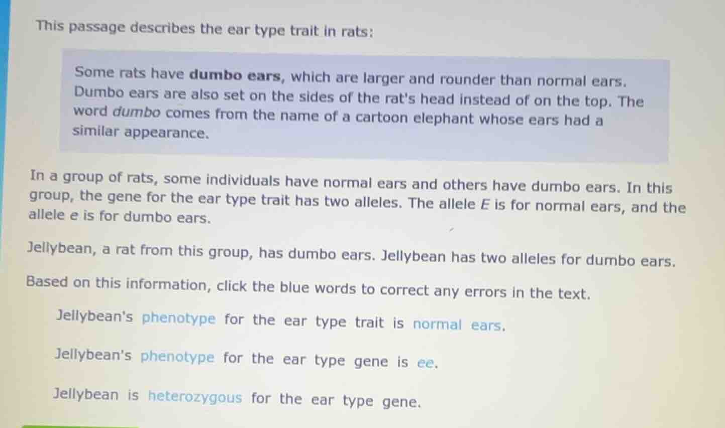 this passage describes the ear type trait in rats: some rats have dumbo…