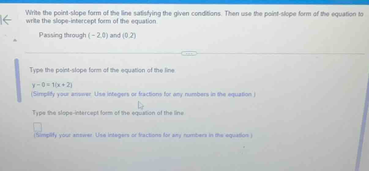 write the point - slope form of the line satisfying the given condition…