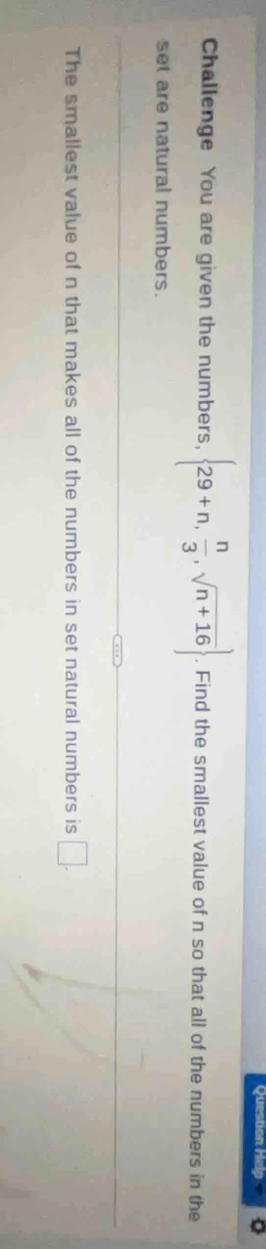 challenge you are given the numbers, \\(\\begin{bmatrix} 29 + n, \\frac…