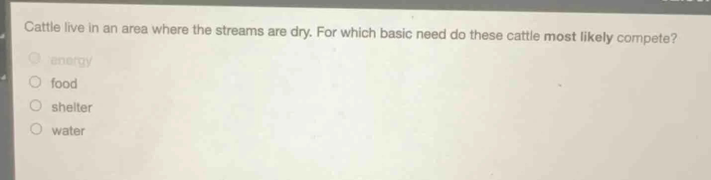 cattle live in an area where the streams are dry. for which basic need …