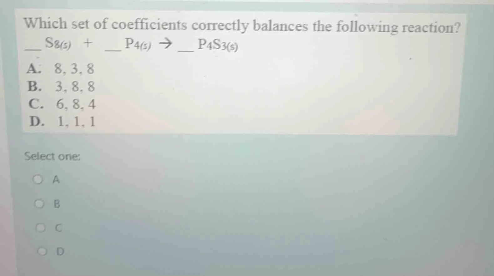 which set of coefficients correctly balances the following reaction? __…