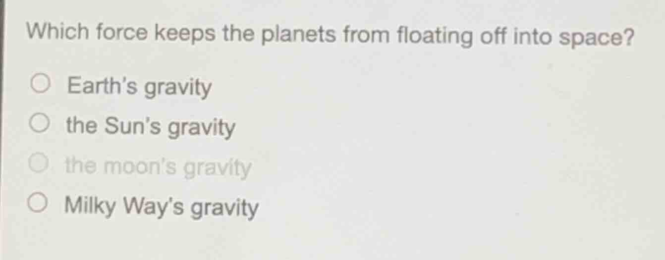 which force keeps the planets from floating off into space? earths grav…