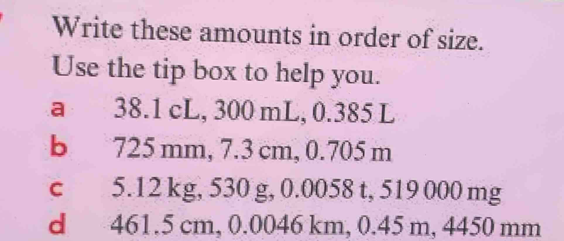 write these amounts in order of size. use the tip box to help you. a 38…