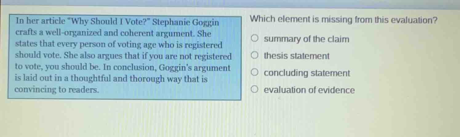 in her article \why should i vote?\ stephanie goggin crafts a well - or…