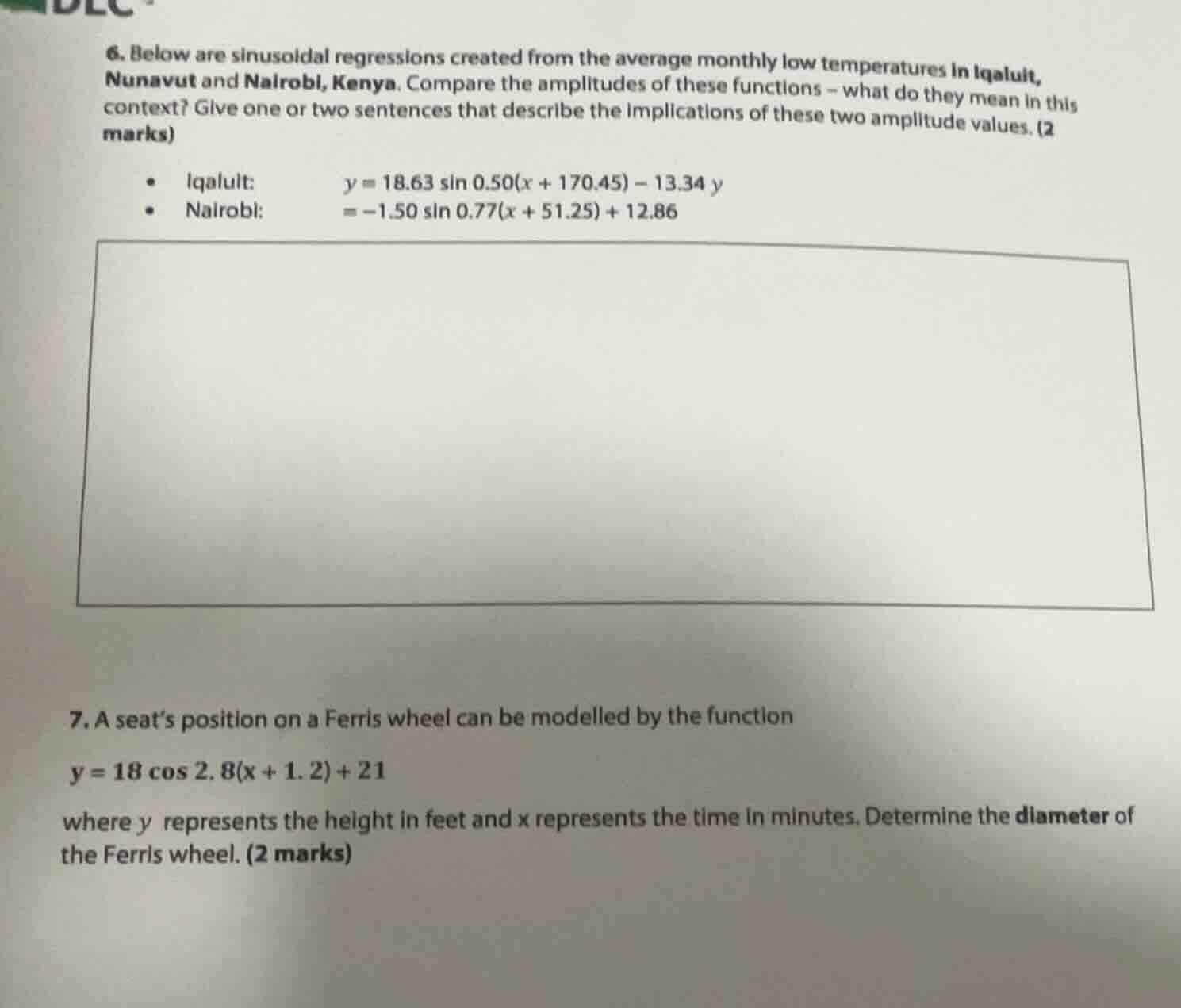 6. below are sinusoidal regressions created from the average monthly lo…