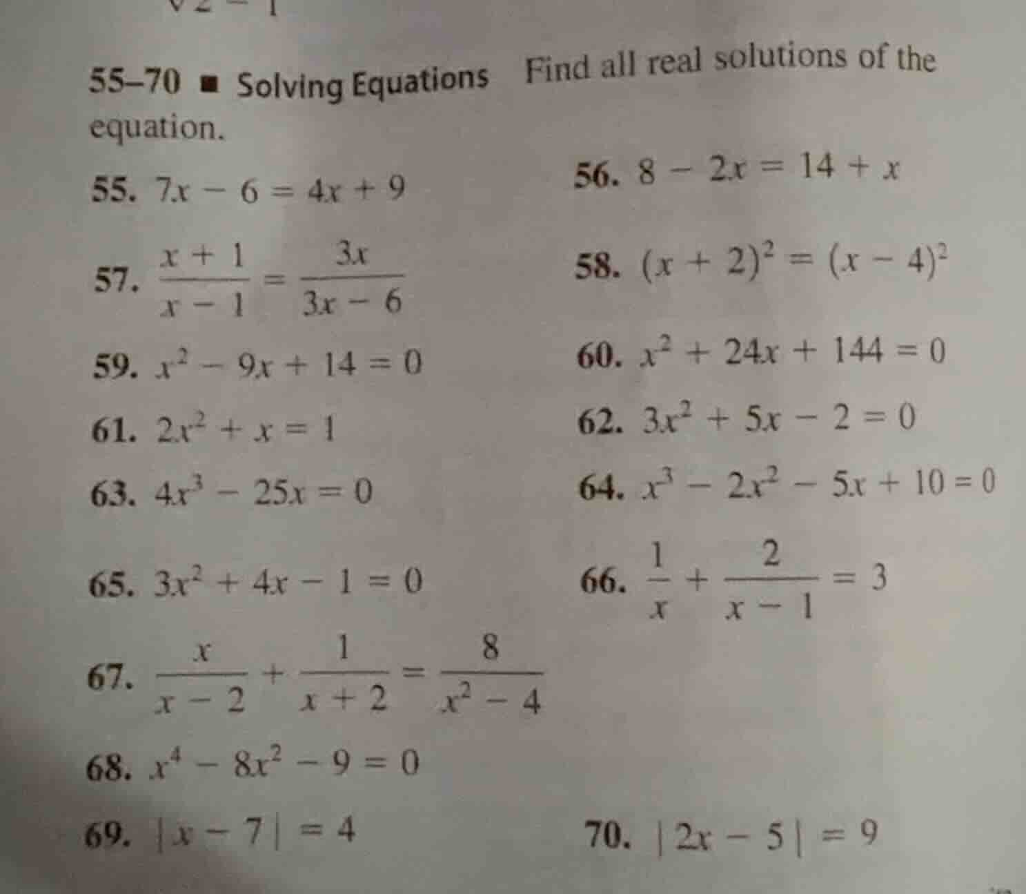 55–70 ■ solving equations find all real solutions of the equation. 55. …