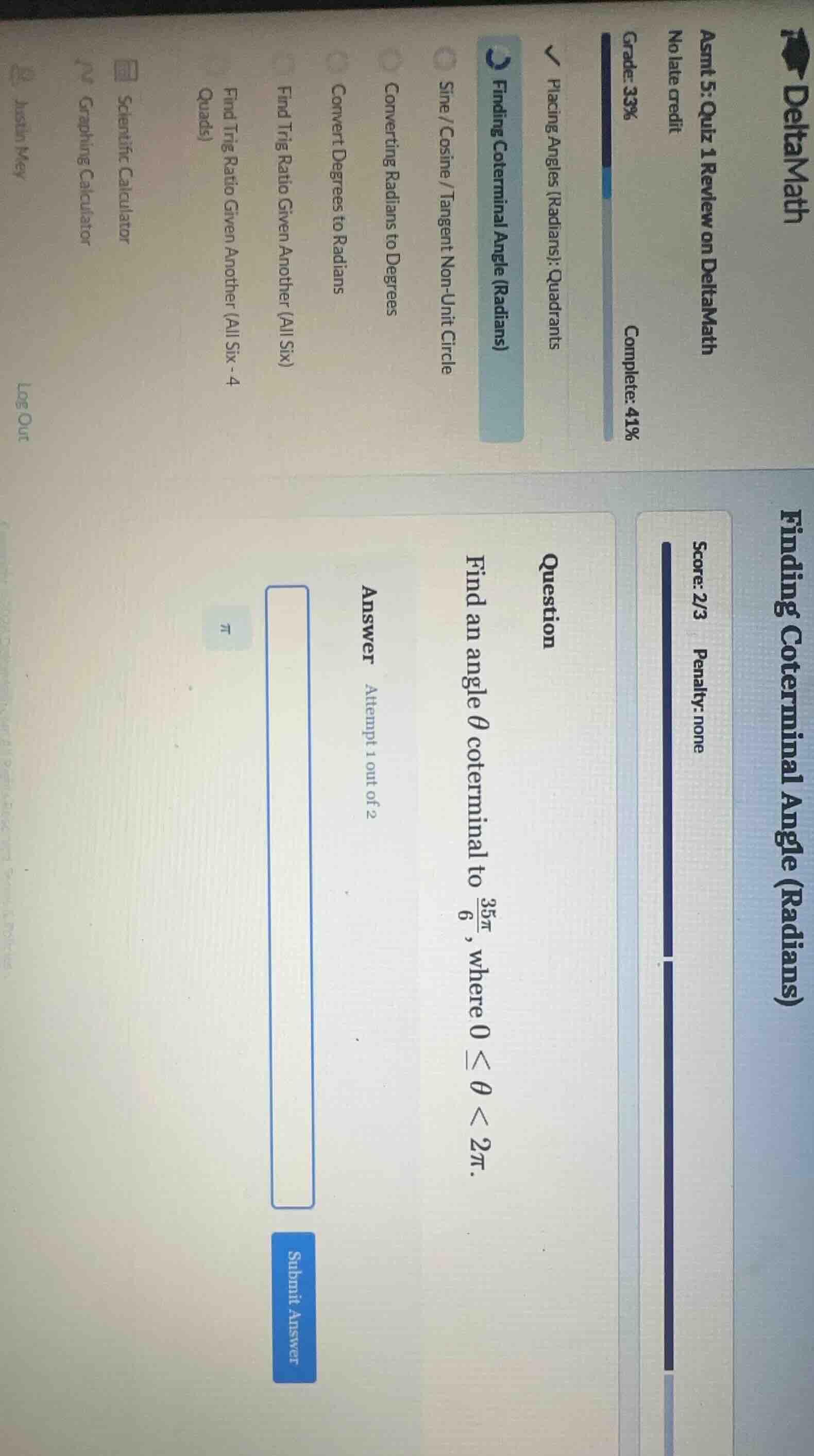 question find an angle \\( \\theta \\) coterminal to \\( \\frac{35\\pi}…