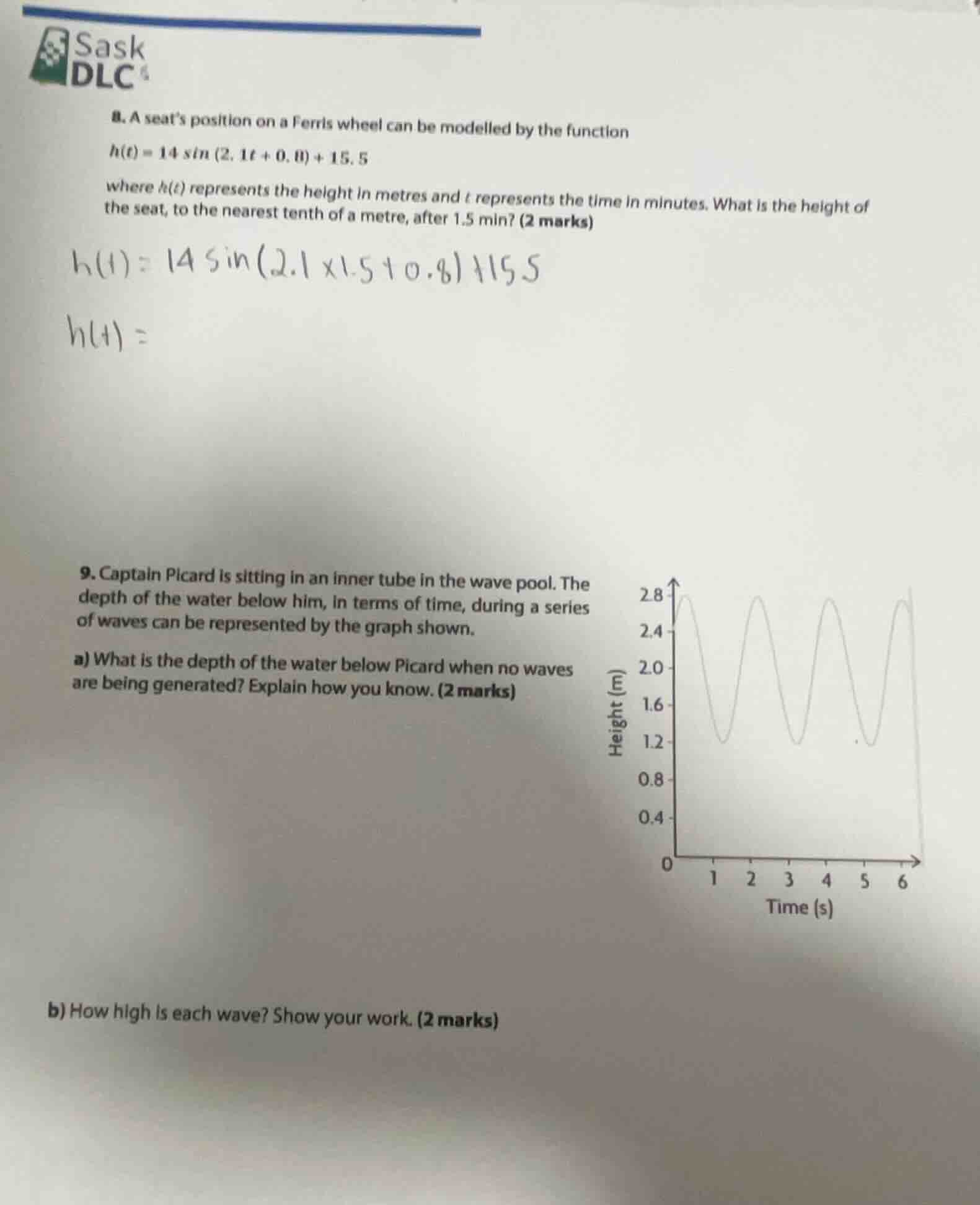 8. a seat’s position on a ferris wheel can be modelled by the function …
