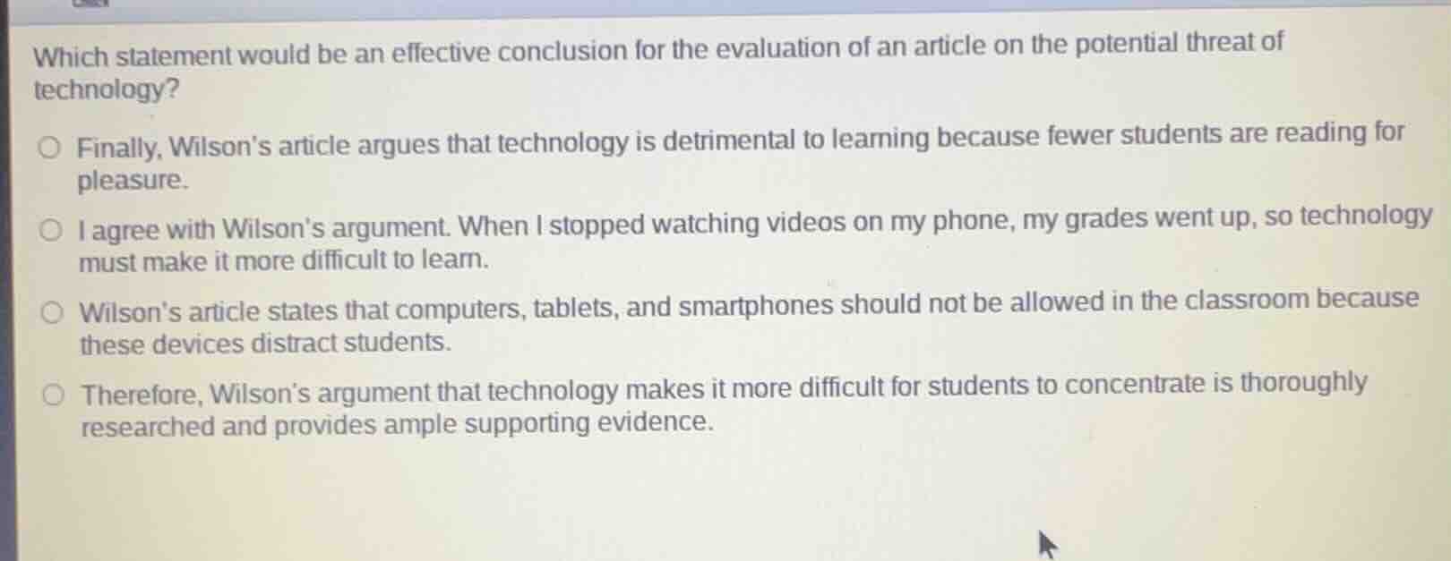 which statement would be an effective conclusion for the evaluation of …