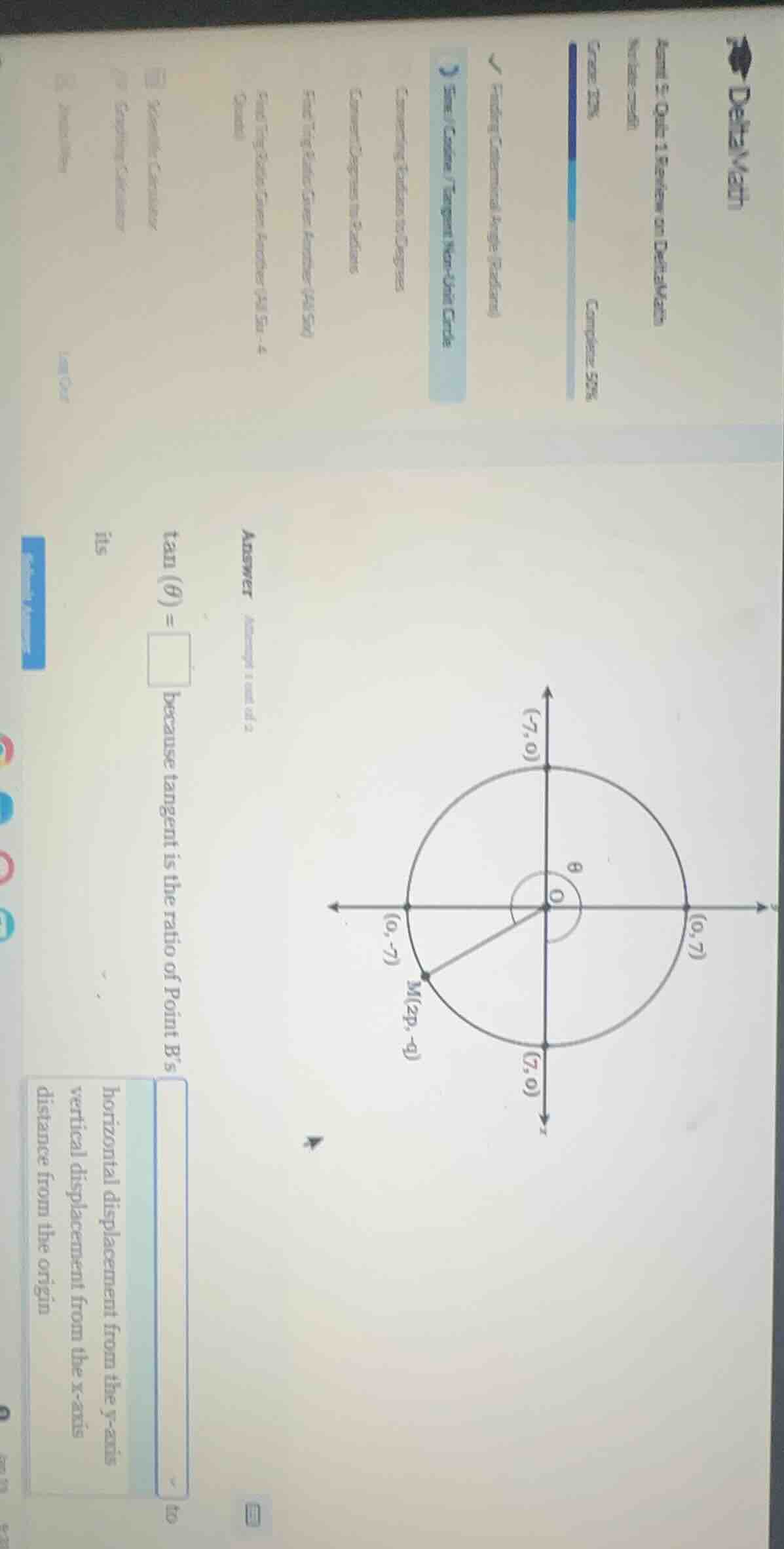 answer attempt 1 out of 2 \\(\\tan(\\theta) = \\square\\) because tange…