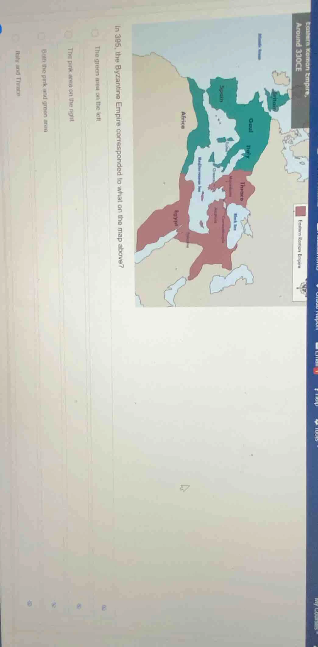 in 395, the byzantine empire corresponded to what on the map above? the…