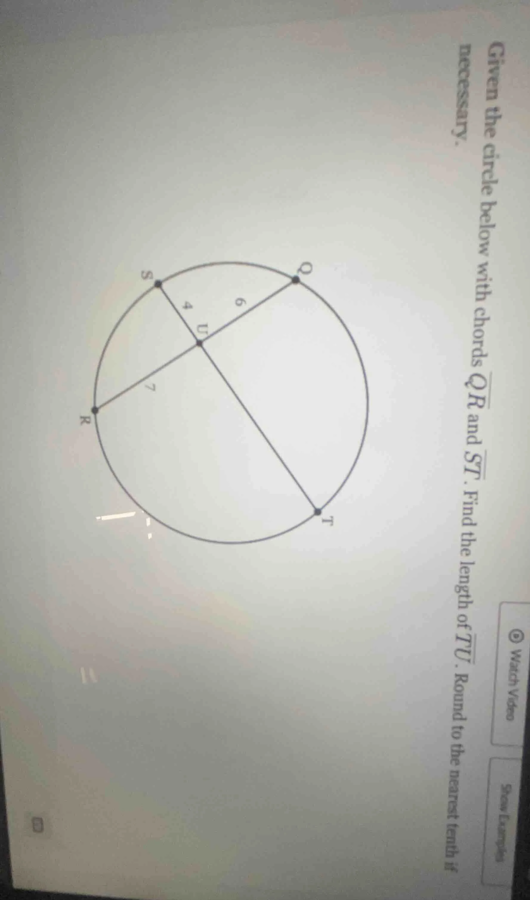 given the circle below with chords \\( \\overline{qr} \\) and \\( \\ove…