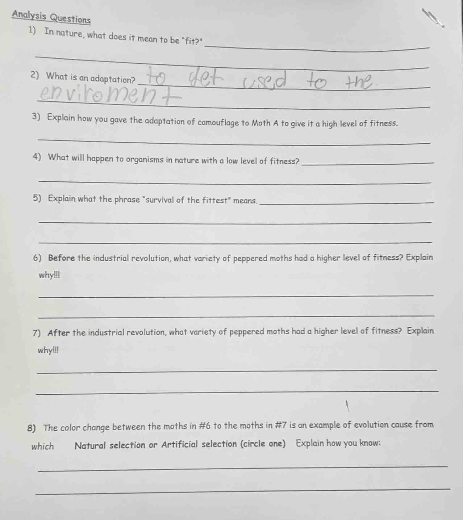 analysis questions 1) in nature, what does it mean to be \fit?\ 2) what…