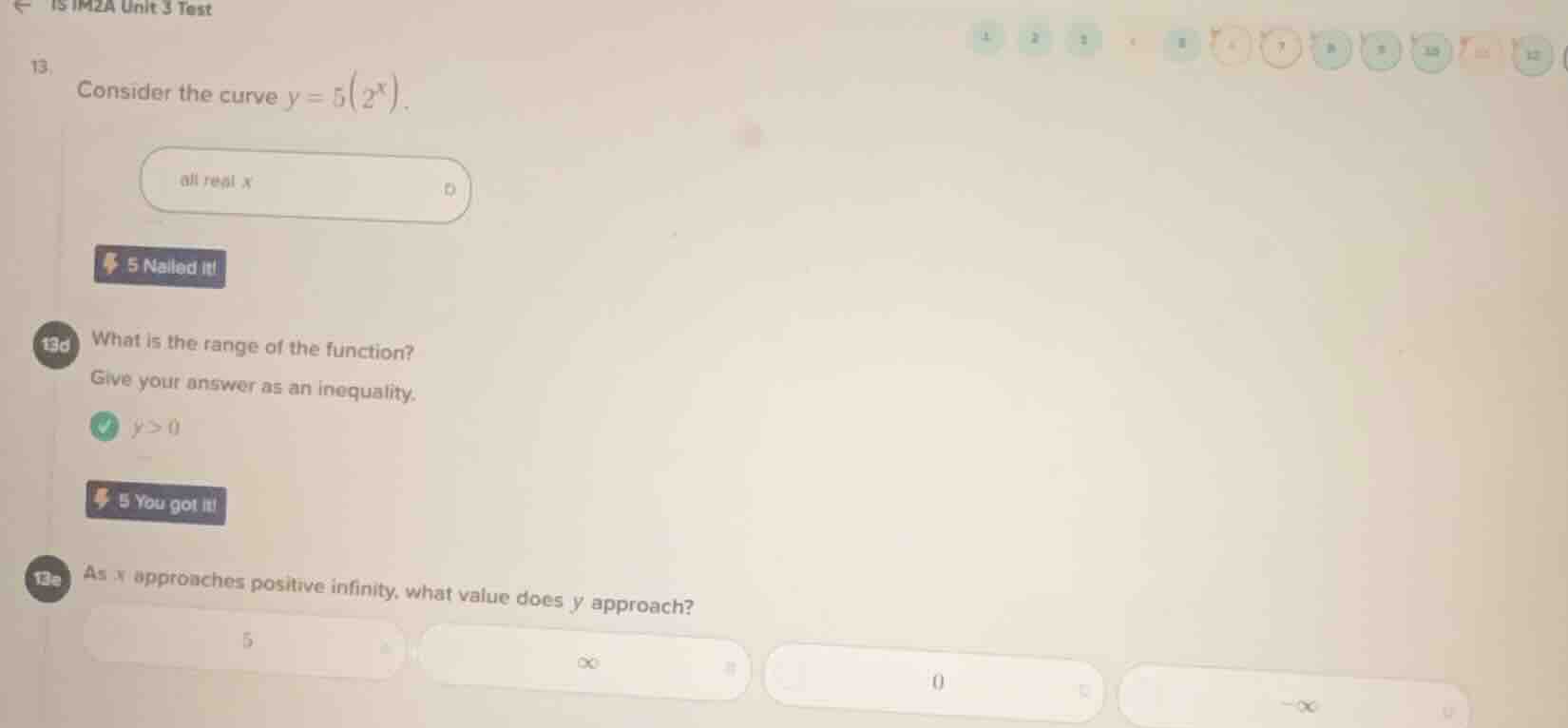13. consider the curve $y = 5(2^x)$. 13d what is the range of the funct…