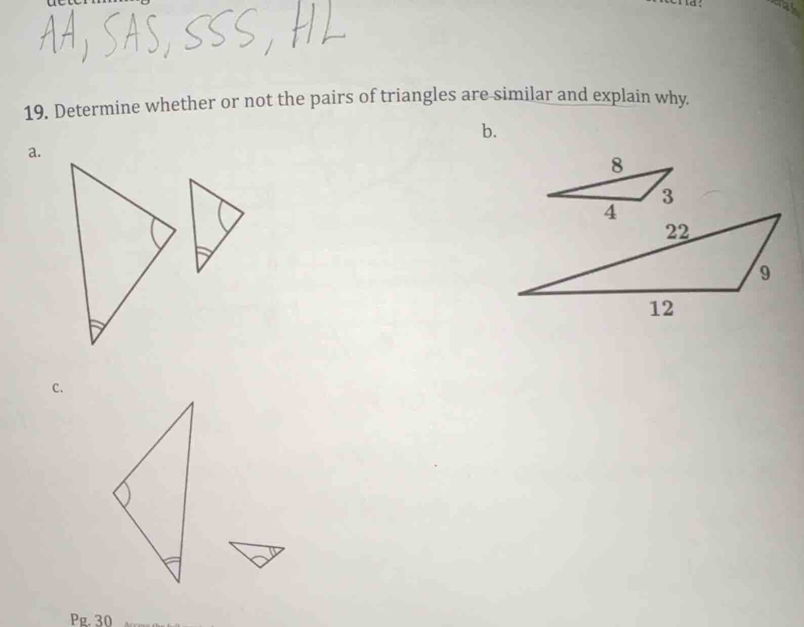 19. determine whether or not the pairs of triangles are similar and exp…