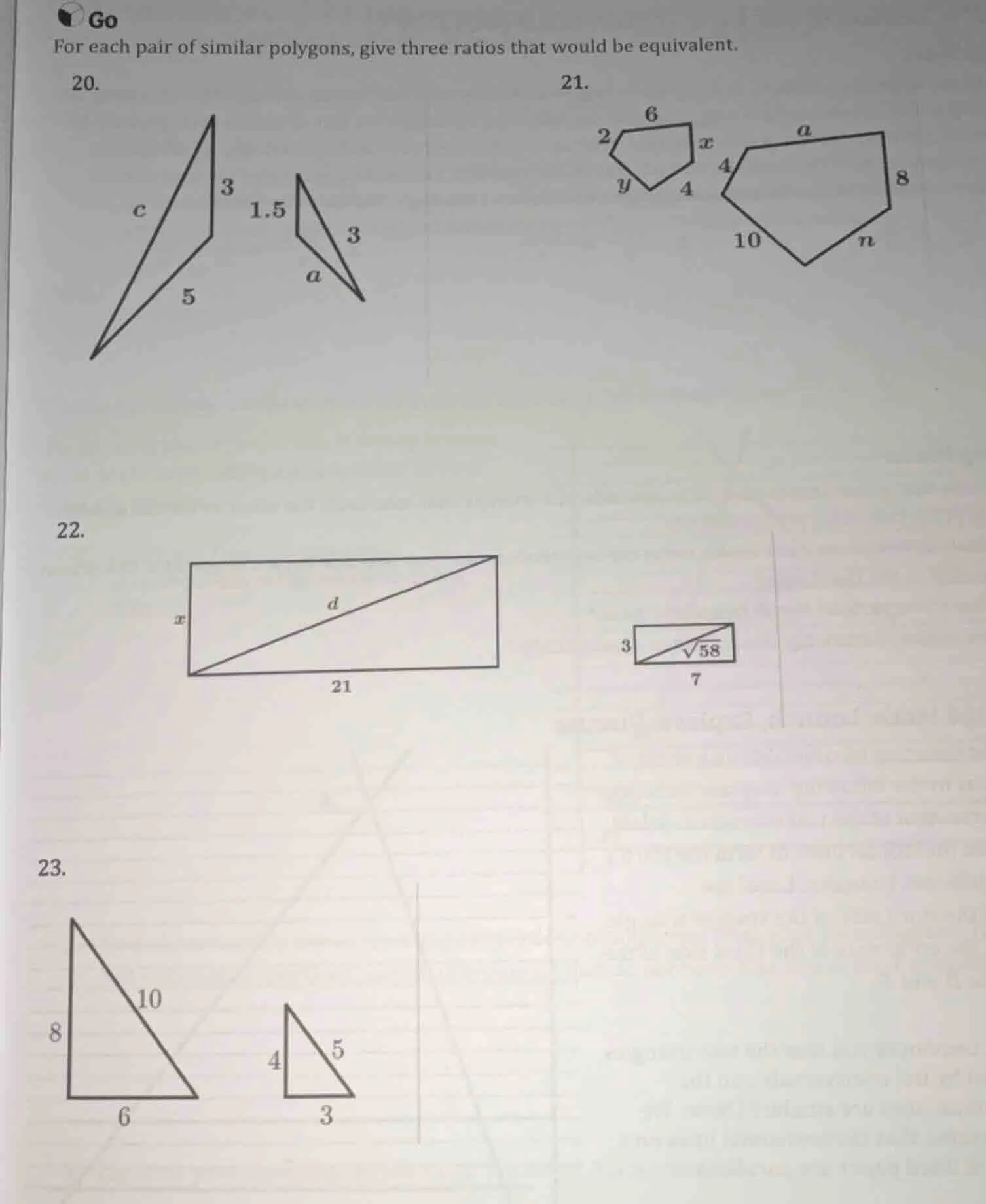 go for each pair of similar polygons, give three ratios that would be e…