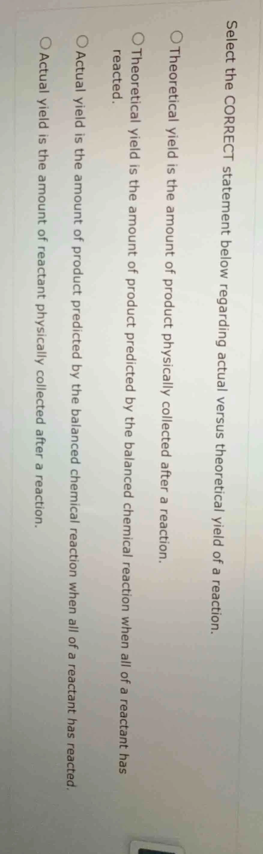 select the correct statement below regarding actual versus theoretical …