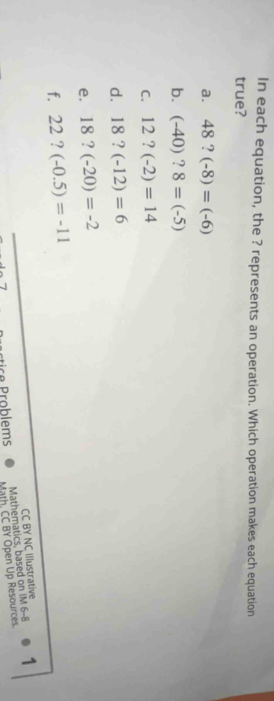 in each equation, the ? represents an operation. which operation makes …