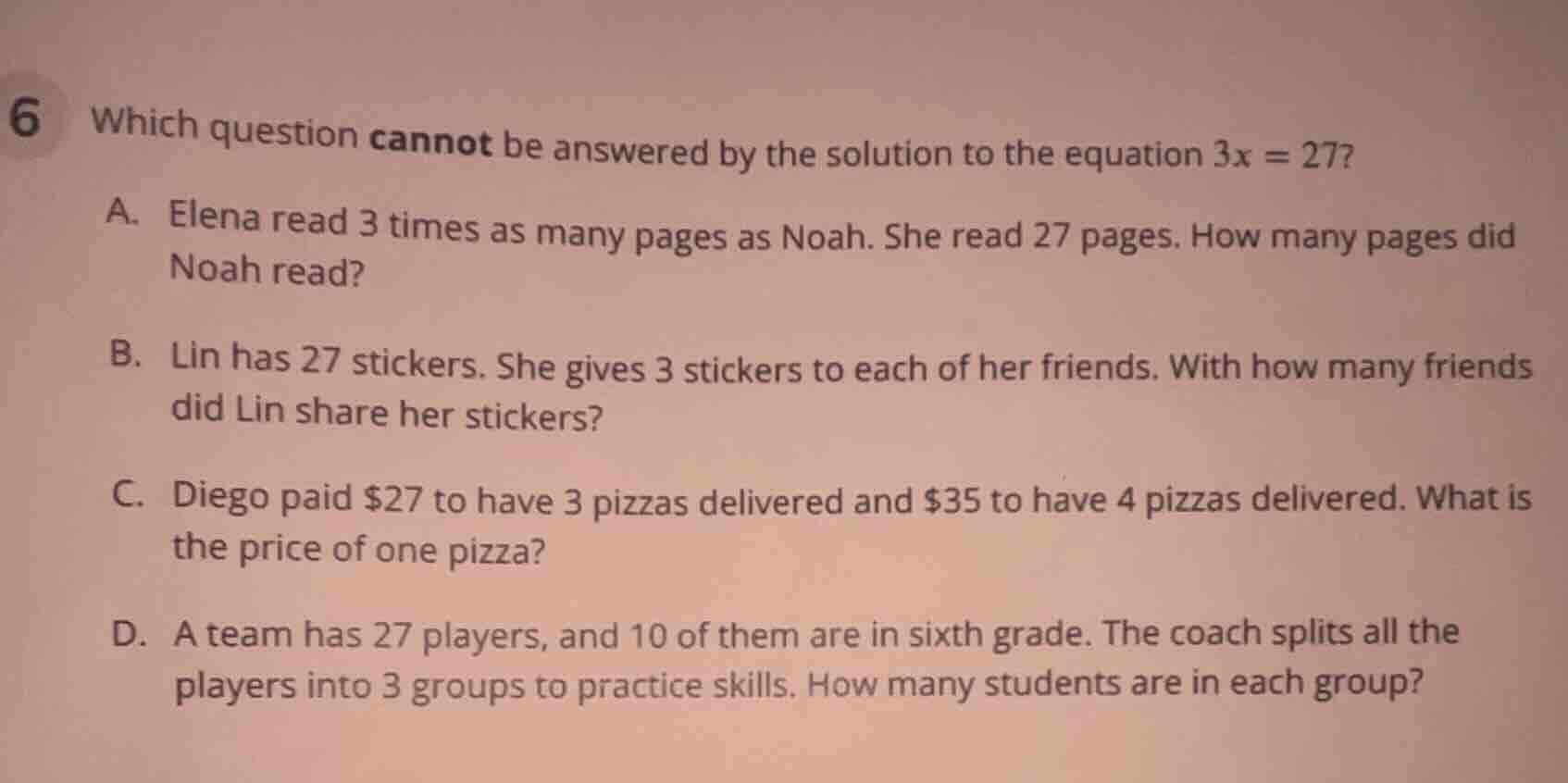 6 which question cannot be answered by the solution to the equation $3x…