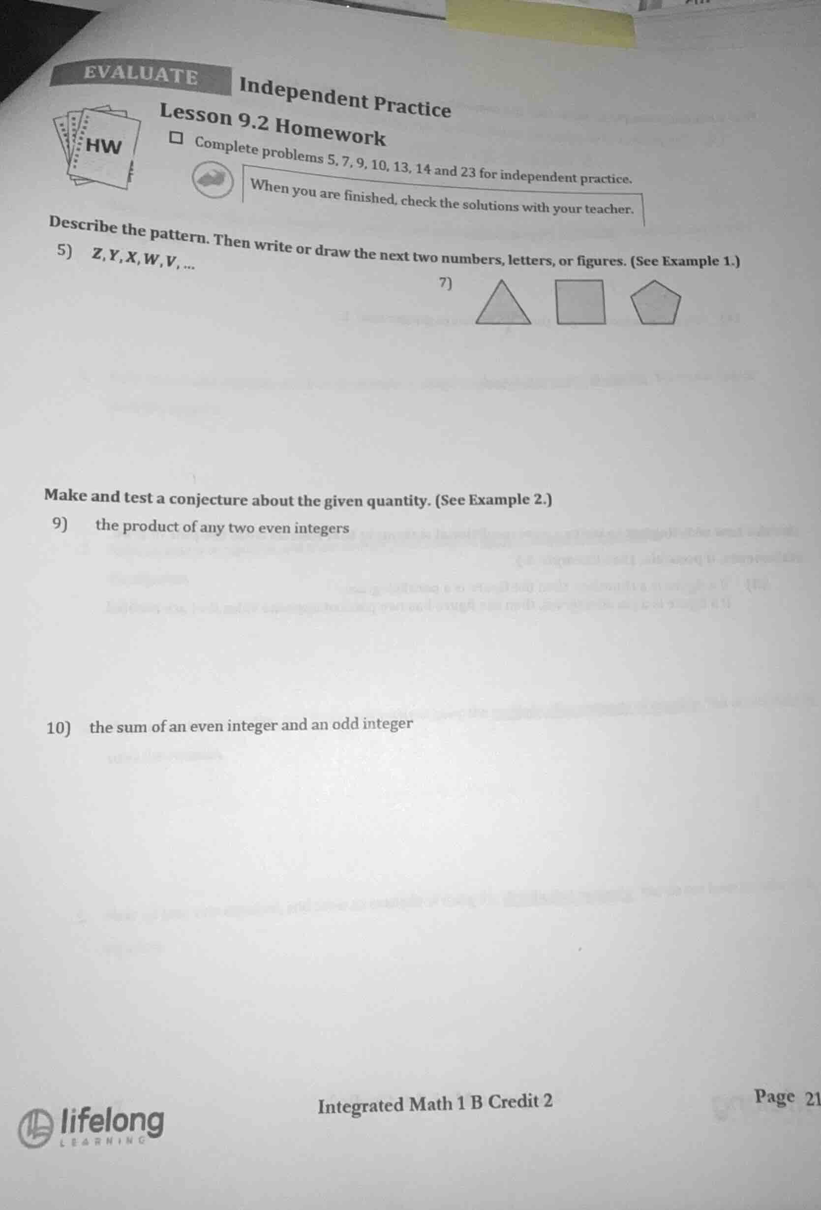 evaluate independent practice lesson 9.2 homework complete problems 5, …